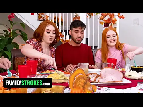 Redhead Stepsisters Arietta Adams  Cherry Fae Share Stud After Thanksgiving Lunch  Familystrokes