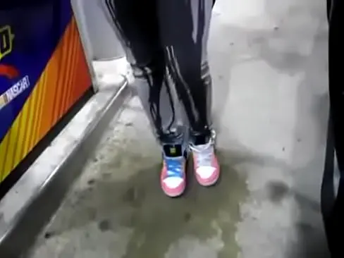 Desperate Girl Wetting Pee Jeans While Pumping Gas