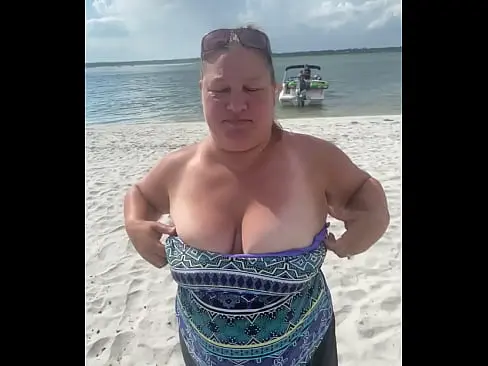 Slutty Bbw Duca Wife Flashes Her Big Tits On A Public Beach